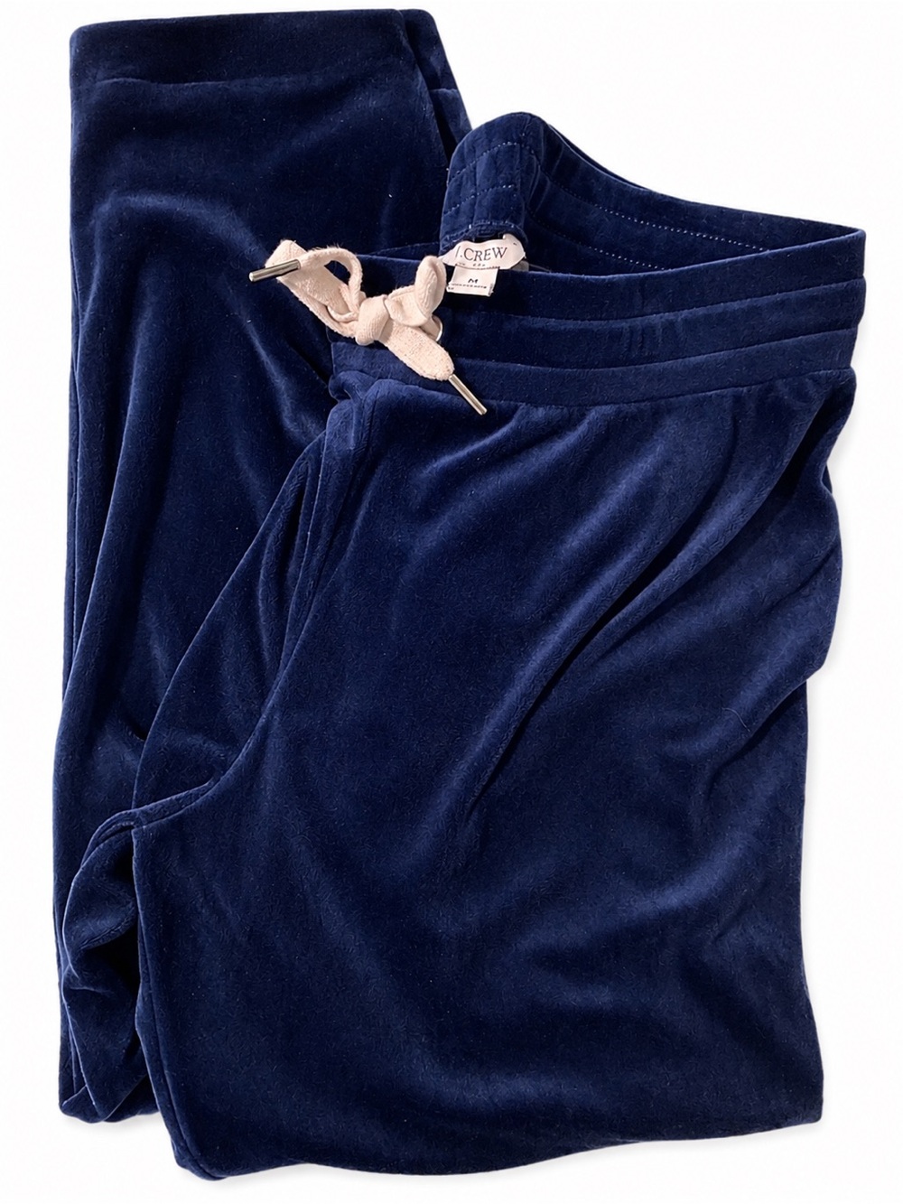 J. Crew Navy Velvet Lounge Pants with Beige Drawstring
